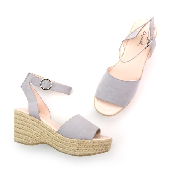 Qupid Logan Light Grey Espadrille Platform Wedges - Picture 4 of 8